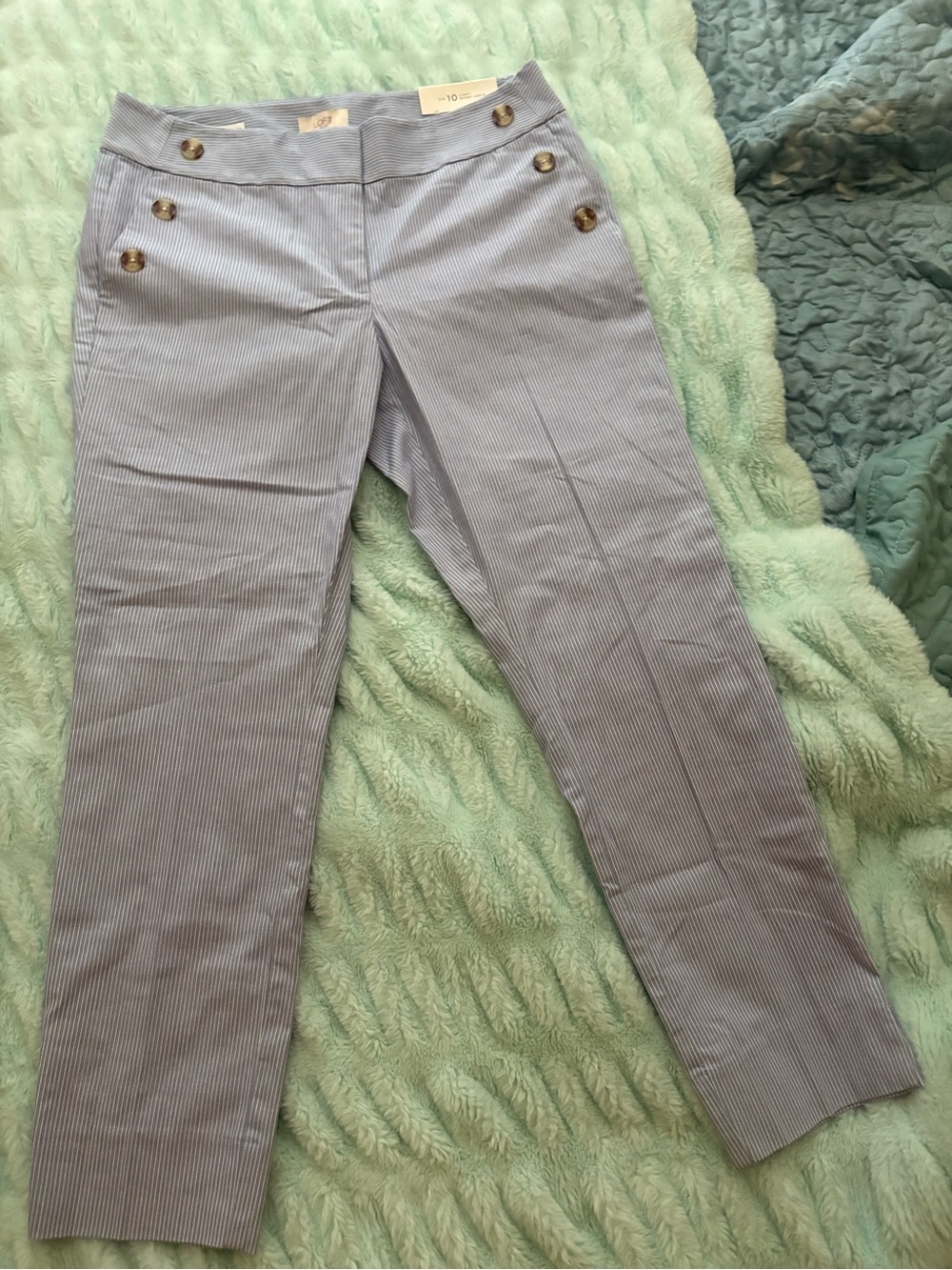 NWT LOFT Light Blue Pinstripe Straight-Leg Sailor Pants